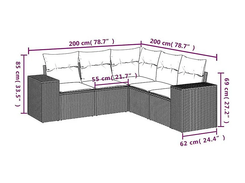 Salon de jardin avec coussins 5 pcs marron résine tressée