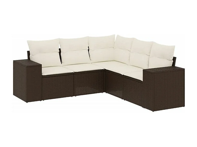 Salon de jardin avec coussins 5 pcs marron résine tressée