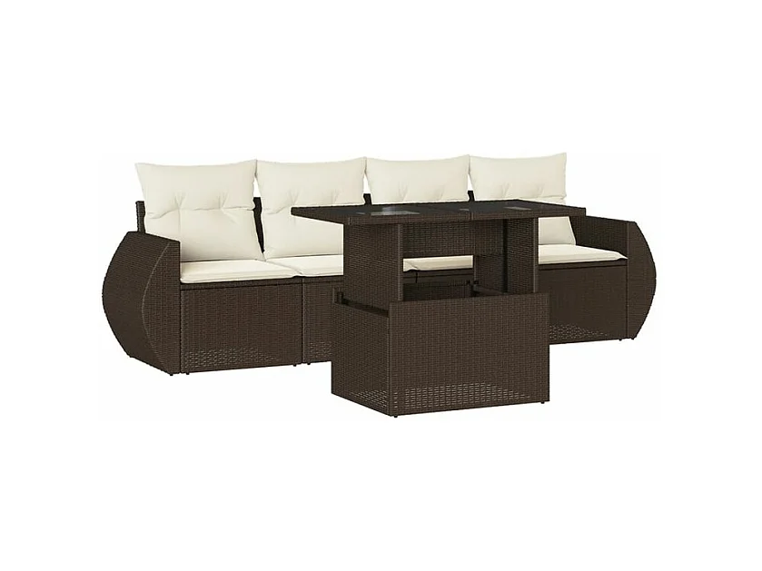 Salon de jardin avec coussins 5 pcs marron résine tressée