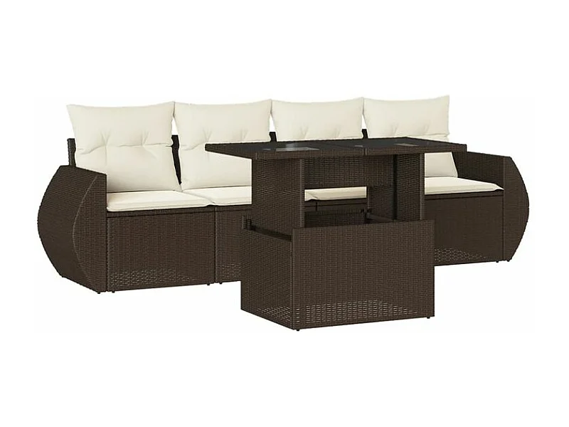 Salon de jardin avec coussins 5 pcs marron résine tressée