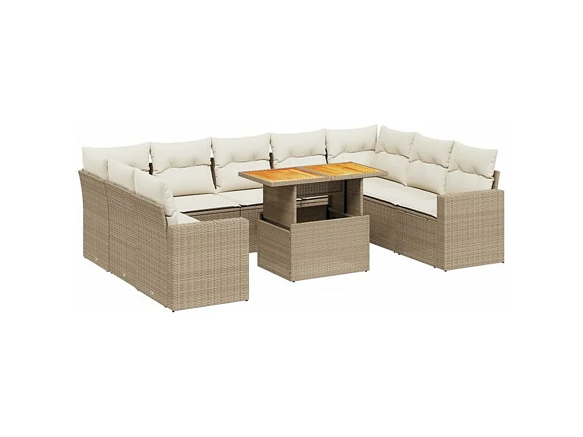 Salon de jardin avec coussins 10 pcs beige résine tressée