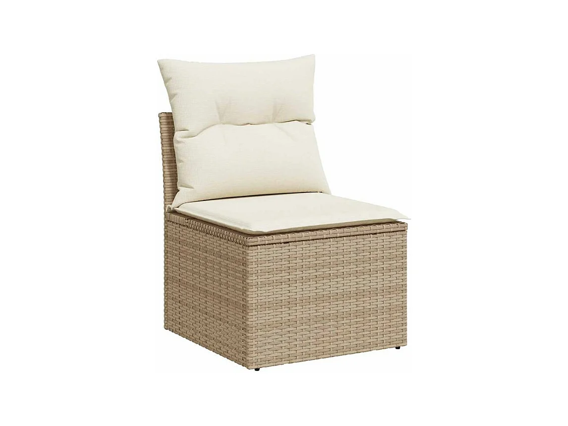 Salon de jardin 6 pcs avec coussins beige résine tressée acacia