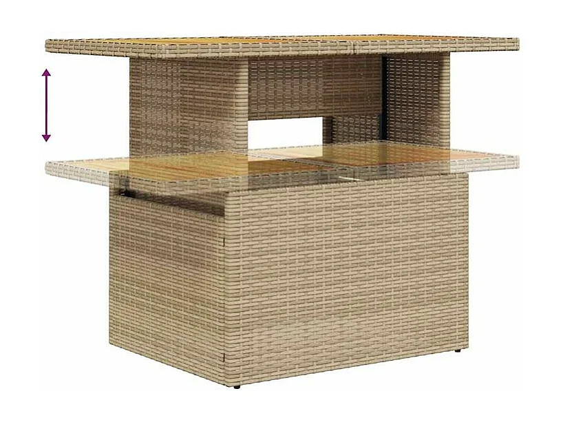 Salon de jardin 6 pcs avec coussins beige résine tressée acacia