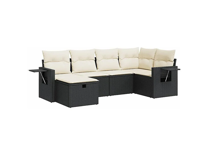 Salon de jardin 6 pcs avec coussins noir résine tressée