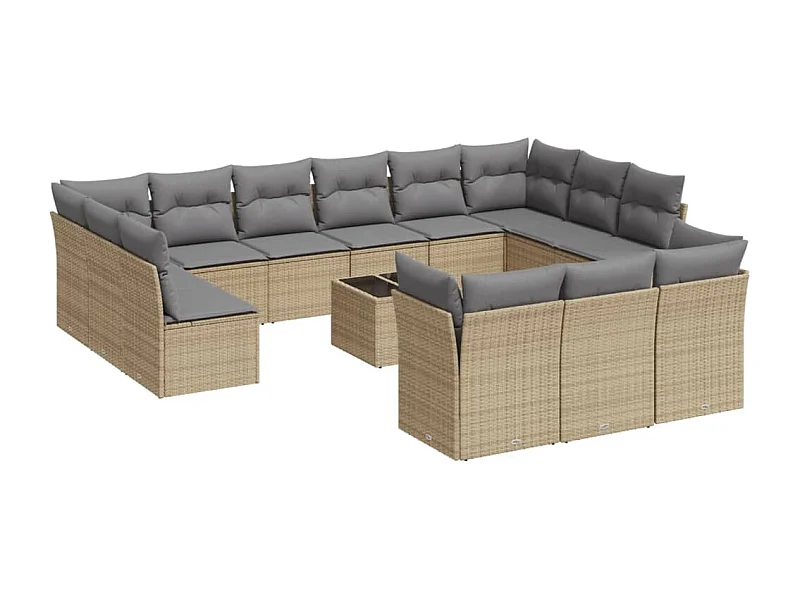 Salon de jardin avec coussins 14 pcs beige résine tressée