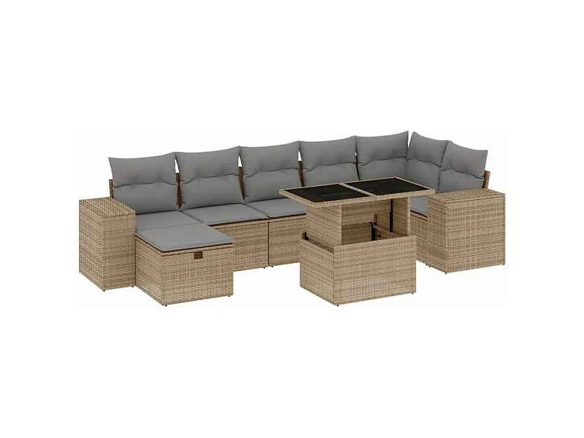 Salon de jardin avec coussins 8 pcs beige résine tressée