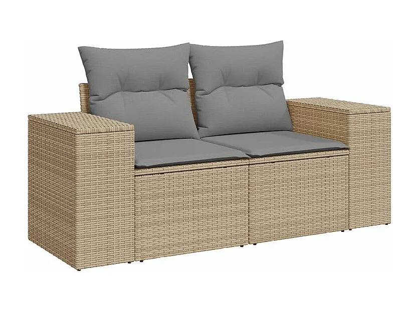 Salon de jardin avec coussins 8 pcs beige résine tressée