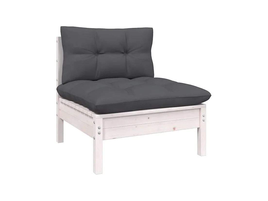 Salon de jardin 6 pcs avec coussins blanc bois de pin solide