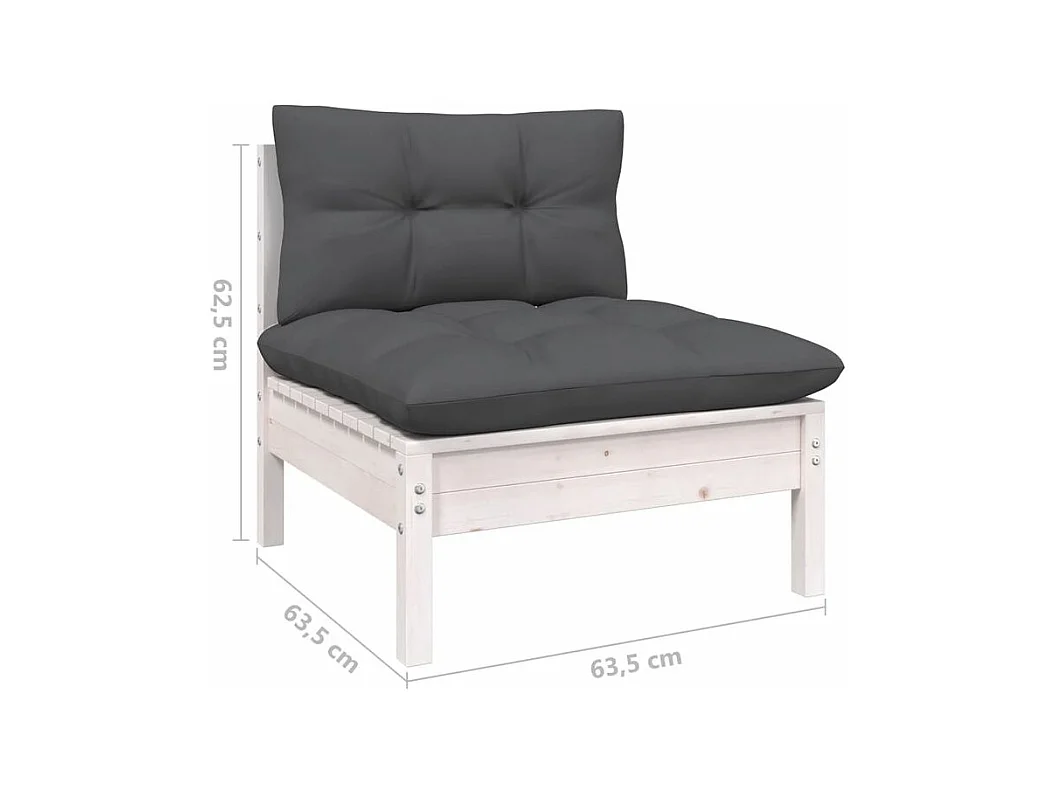 Salon de jardin 6 pcs avec coussins blanc bois de pin solide