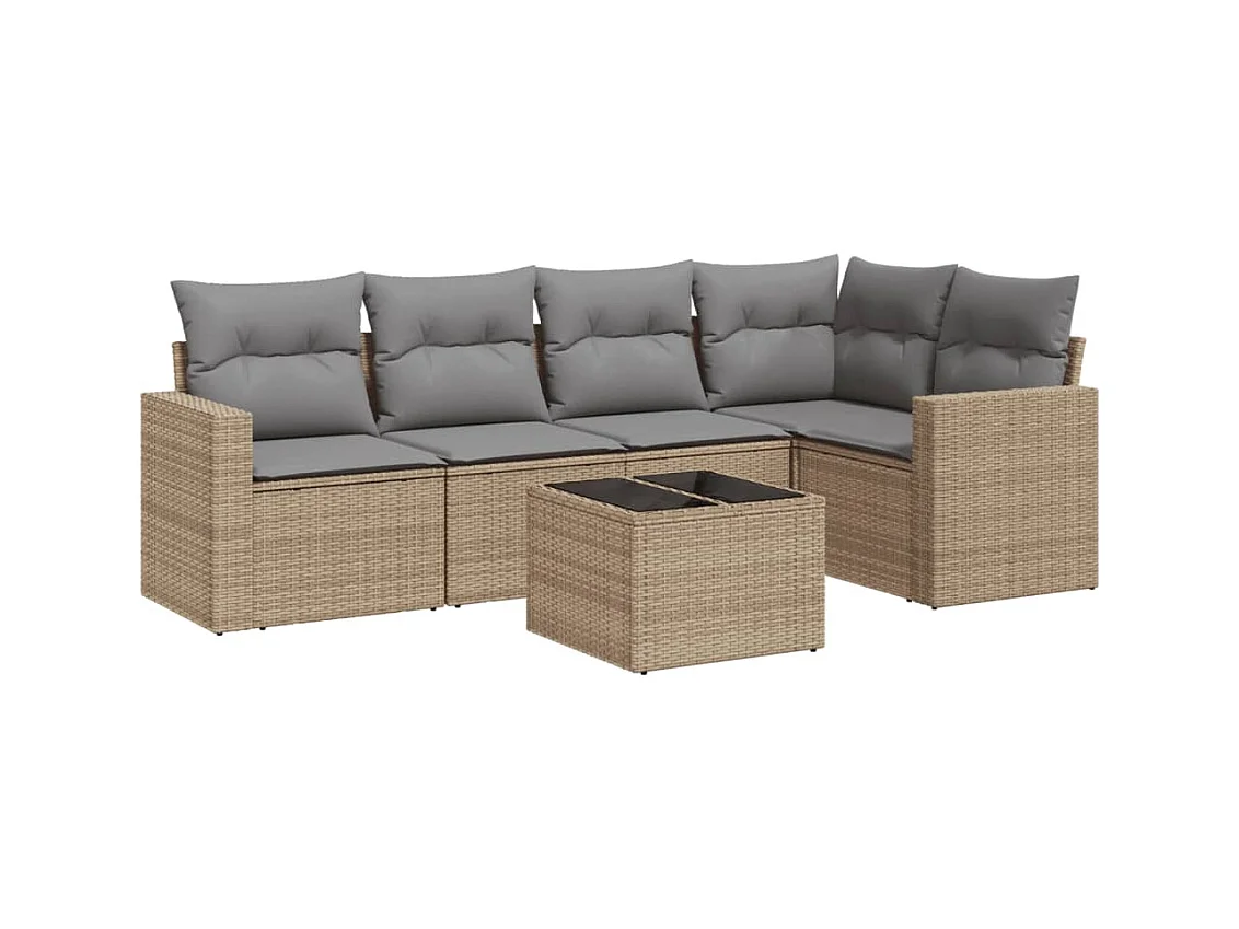 Salon de jardin avec coussins 6 pcs beige résine tressée