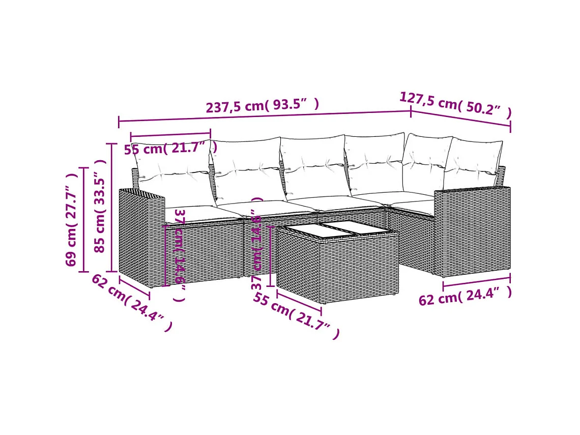 Salon de jardin avec coussins 6 pcs beige résine tressée
