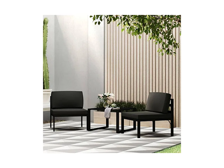 Jeu de canapés de jardin 3 pcs et coussins Aluminium Anthracite