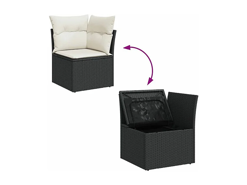 Salon de jardin 6 pcs avec coussins noir résine tressée