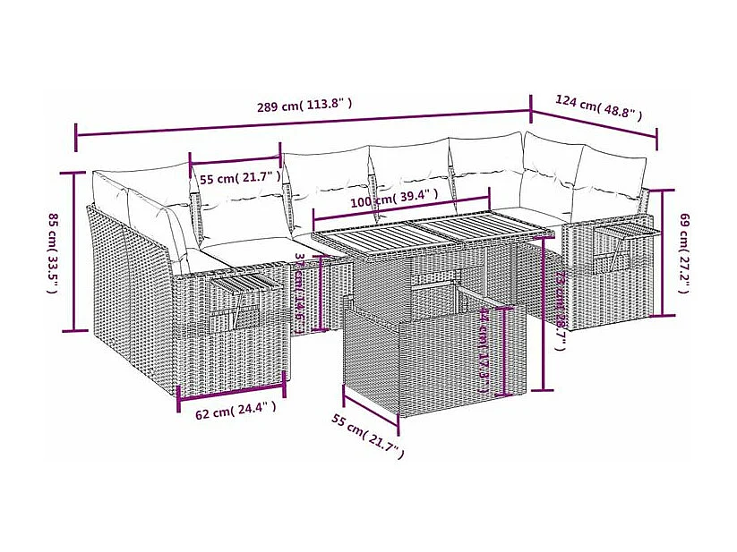 Salon de jardin avec coussins 8 pcs beige résine tressée