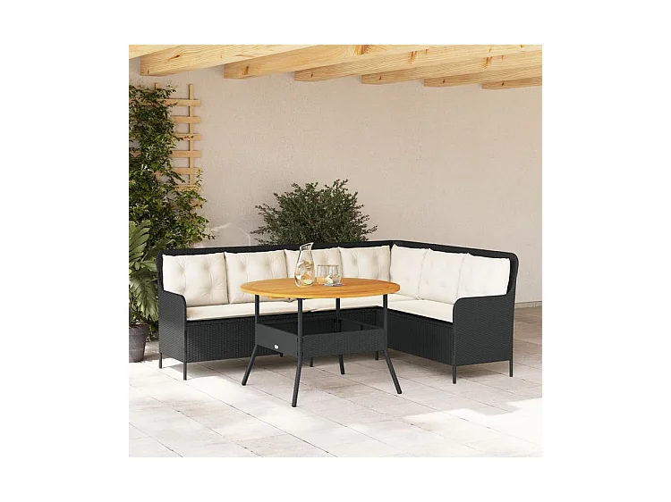 Canapés de jardin 2 pcs avec coussins Noir Résine tressée