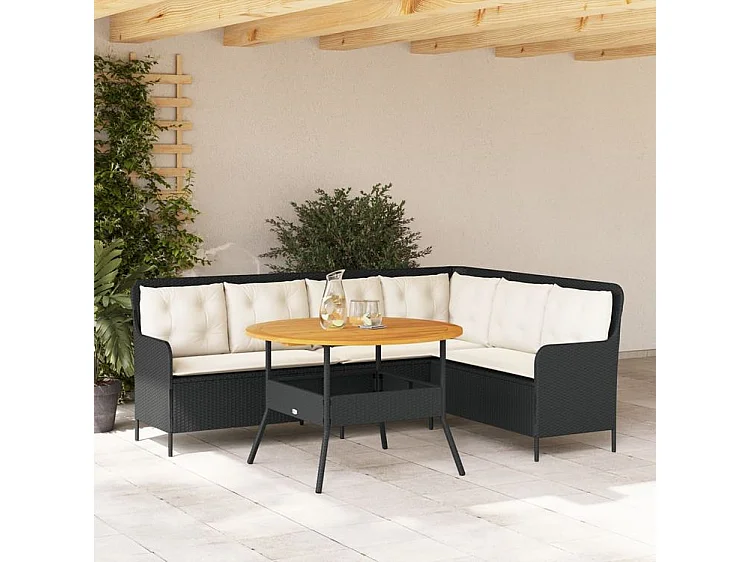 Canapés de jardin 2 pcs avec coussins Noir Résine tressée