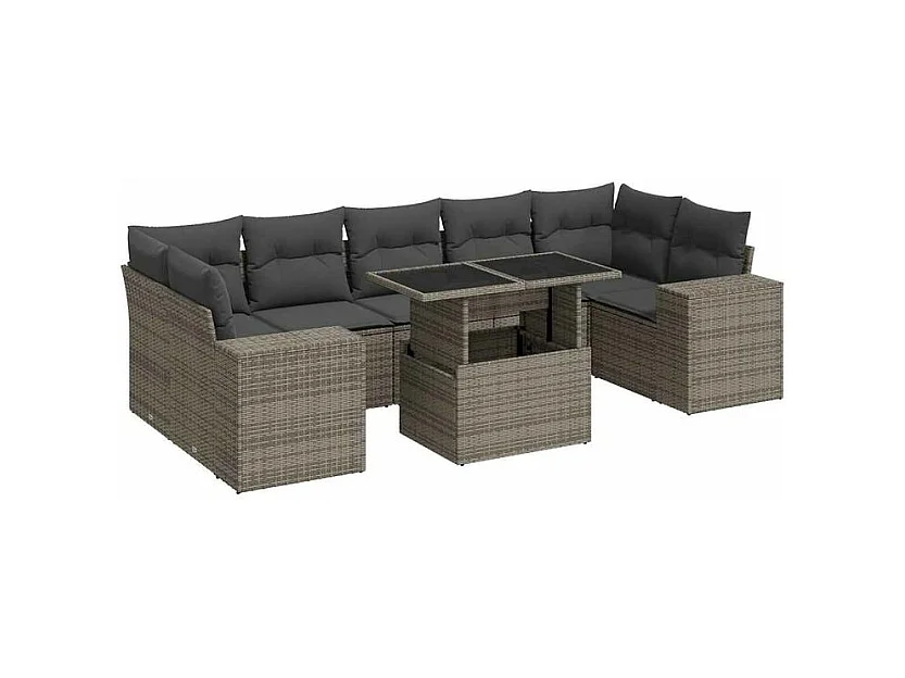 Salon de jardin 8 pcs avec coussins gris résine tressée