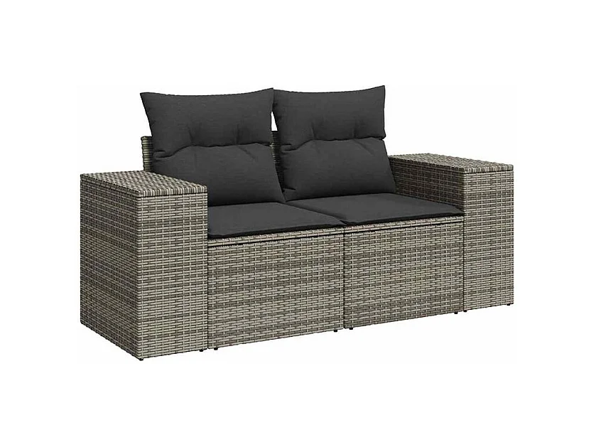 Salon de jardin 8 pcs avec coussins gris résine tressée