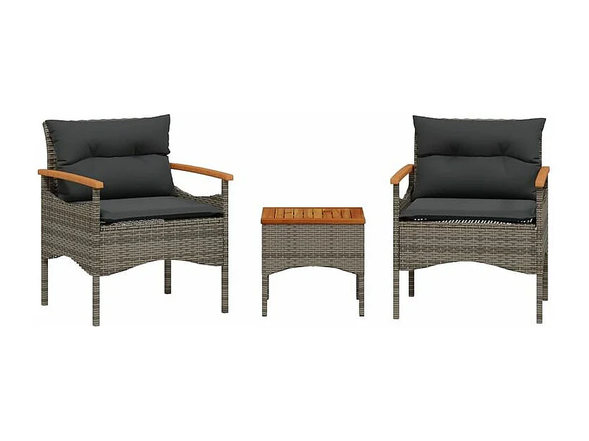 Salon de jardin avec coussins 3 pcs gris résine tressée