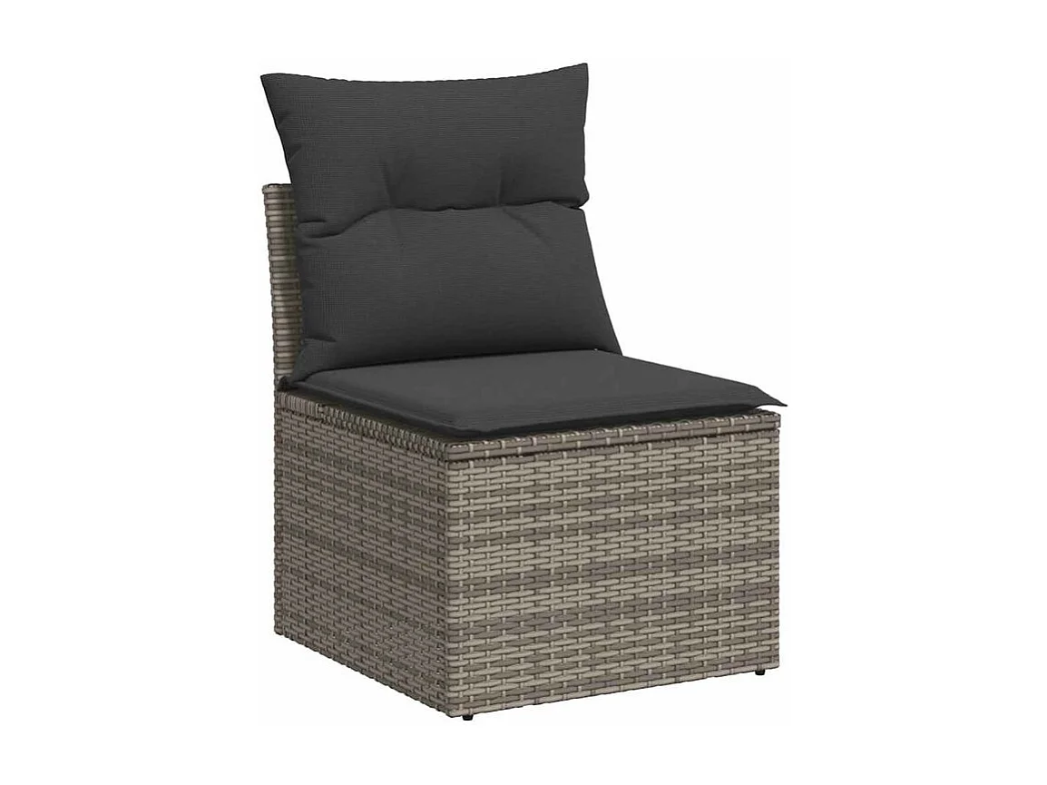 Salon de jardin avec coussins 7 pcs gris résine tressée acacia