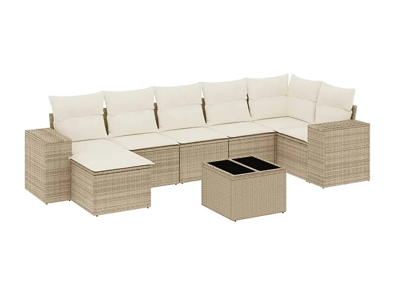 Salon de jardin avec coussins 8 pcs beige résine tressée