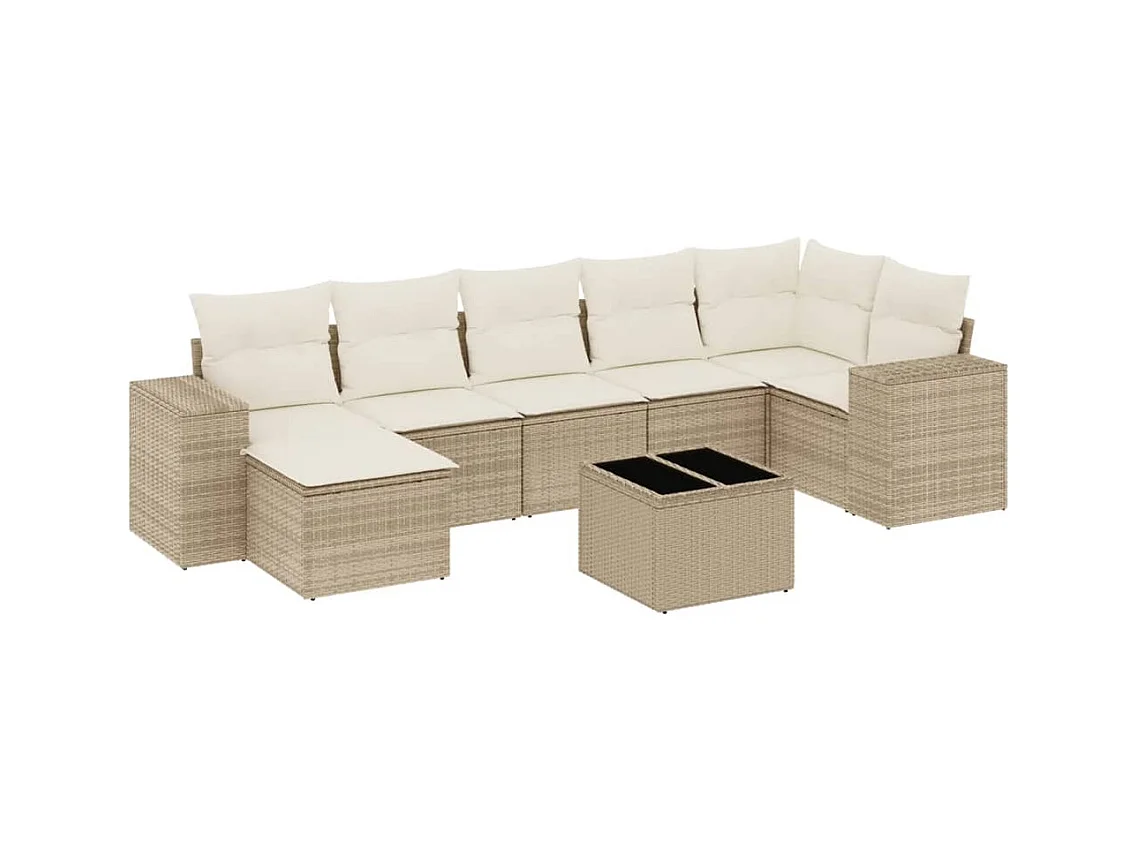 Salon de jardin avec coussins 8 pcs beige résine tressée