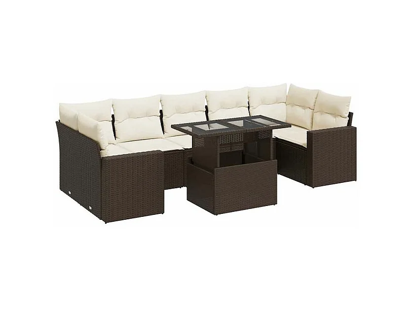 Salon de jardin 8 pcs avec coussins marron résine tressée