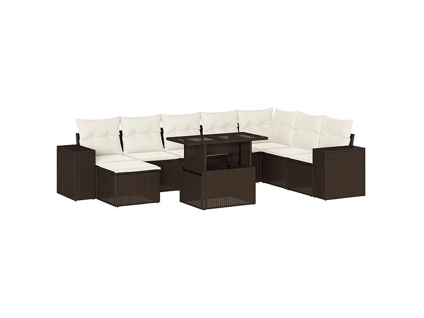 Salon de jardin avec coussins 9 pcs marron résine tressée