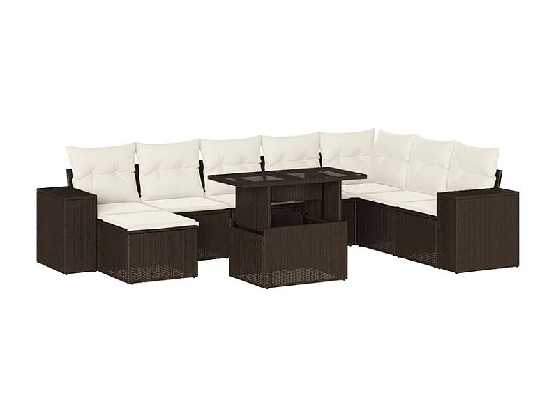 Salon de jardin avec coussins 9 pcs marron résine tressée