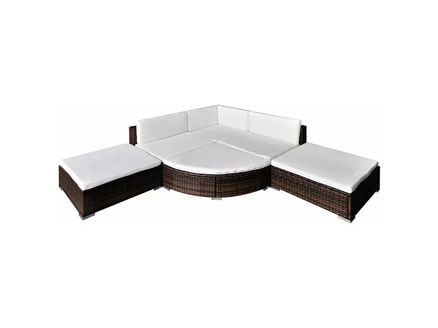 Salon de jardin 6 pièces résine tressée marron coussins blanc Mik