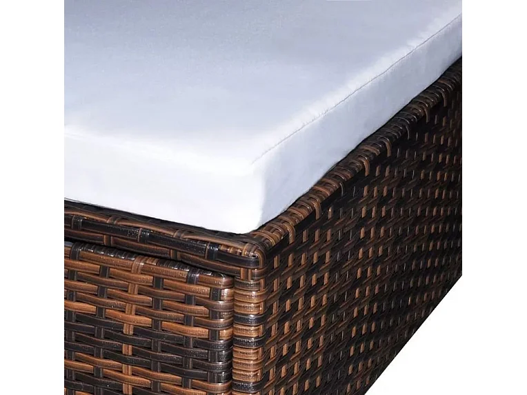 Salon de jardin 6 pièces résine tressée marron coussins blanc Mik