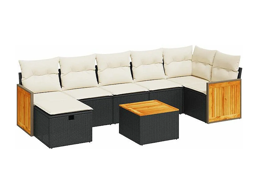 Salon de jardin 8 pcs avec coussins noir résine tressée