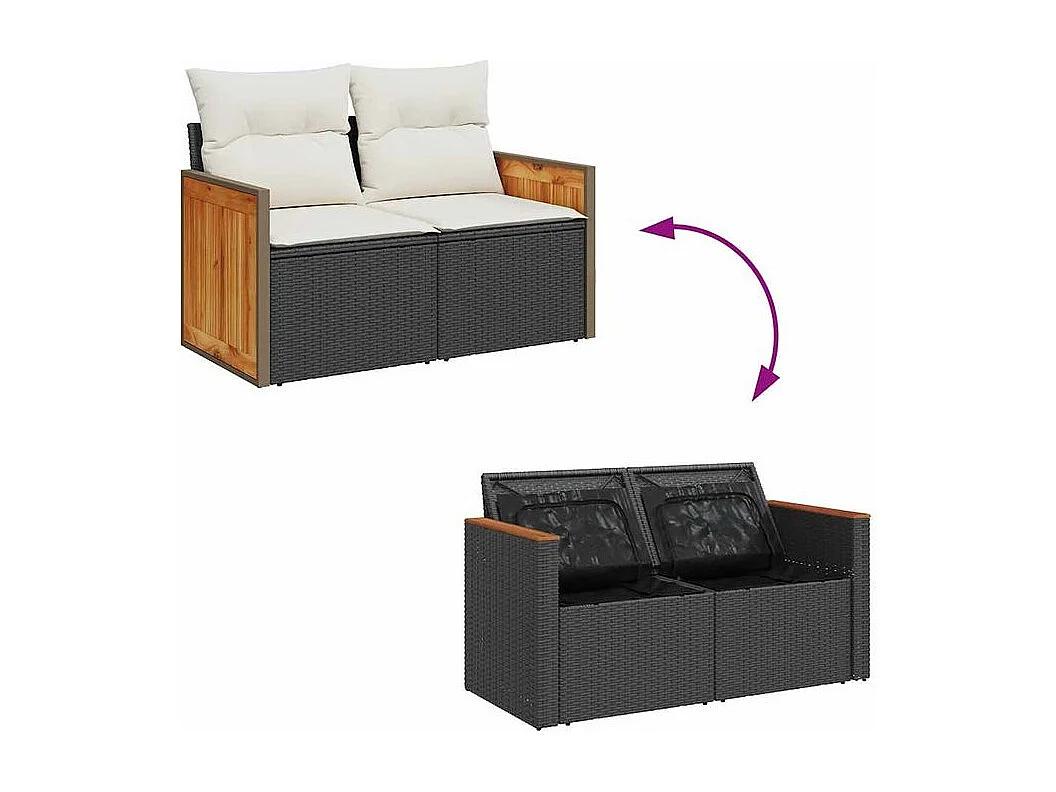 Salon de jardin 8 pcs avec coussins noir résine tressée