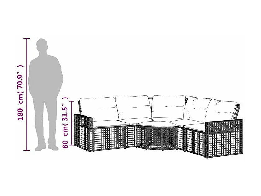 Canapé de jardin et coussins et repose-pied en forme de L rotin