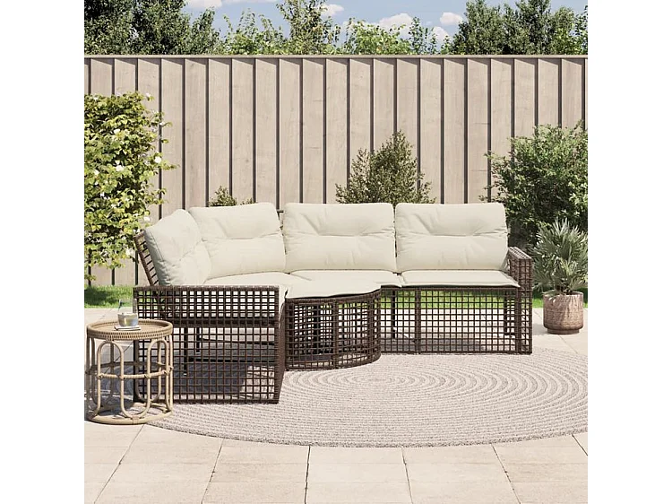 Canapé de jardin et coussins et repose-pied en forme de L rotin