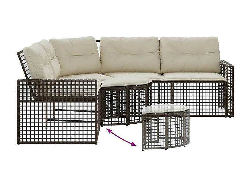 Canapé de jardin et coussins et repose-pied en forme de L rotin