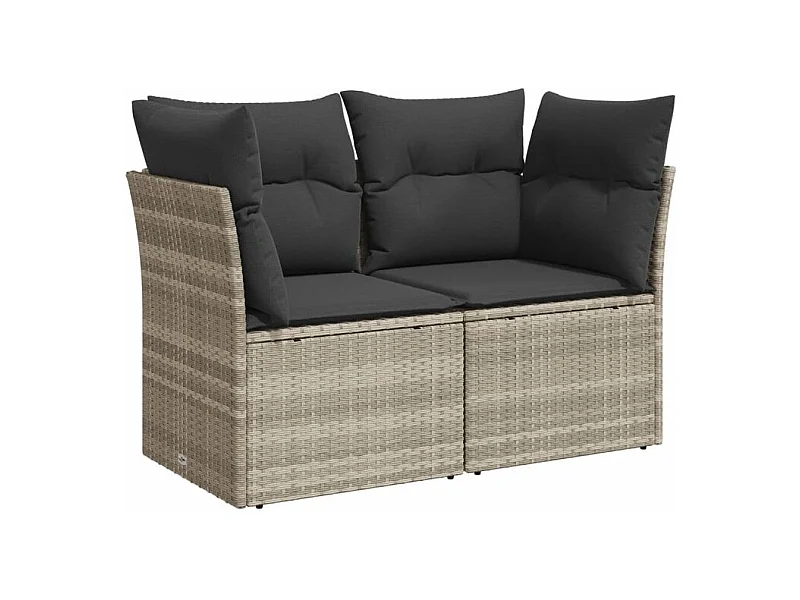 Canapé de jardin 2 places et coussins gris clair résine tressée