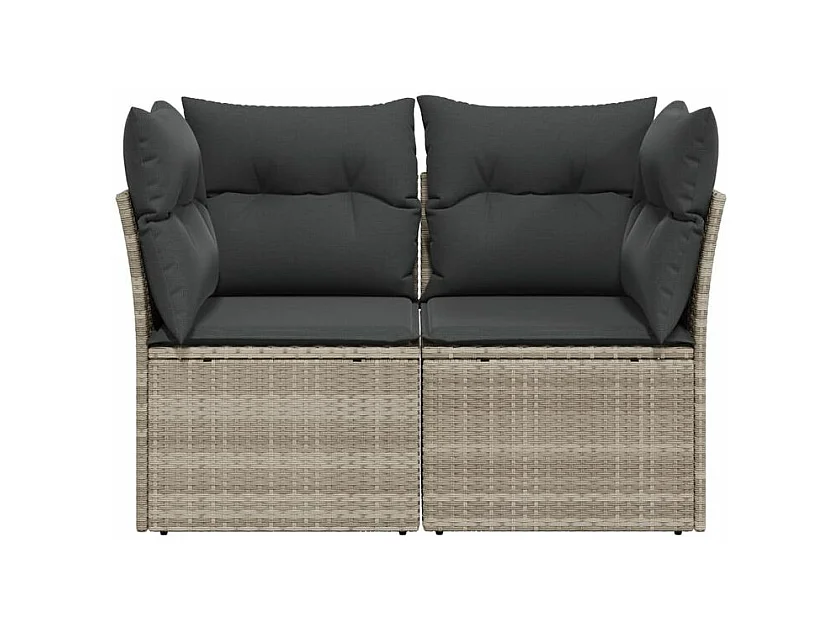 Canapé de jardin 2 places et coussins gris clair résine tressée