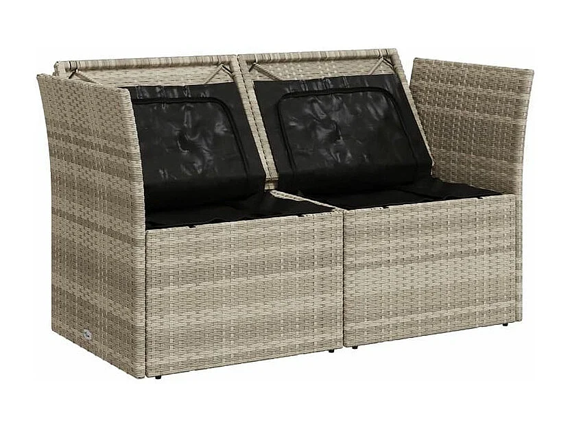 Canapé de jardin 2 places et coussins gris clair résine tressée