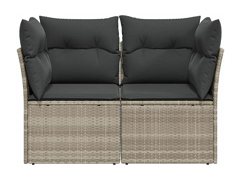 Canapé de jardin 2 places et coussins gris clair résine tressée