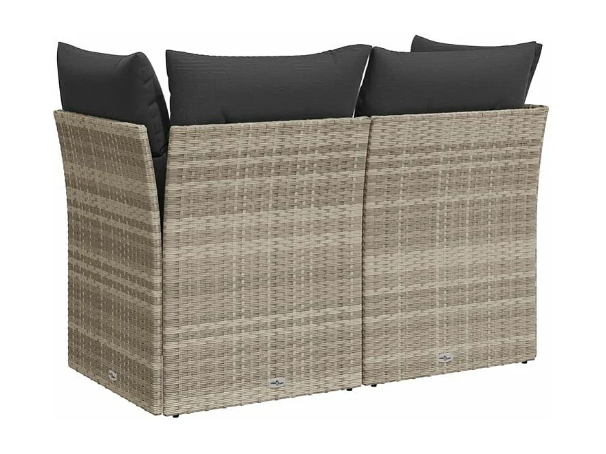 Canapé de jardin 2 places et coussins gris clair résine tressée