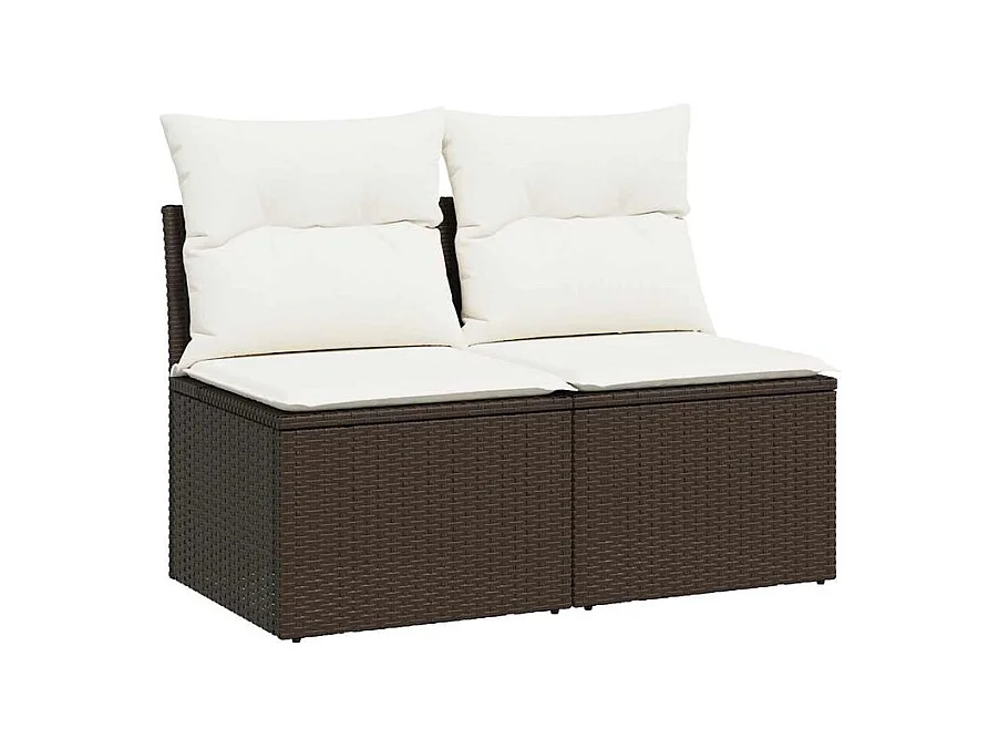 Salon de jardin 4pcs avec coussins marron résine tressée acacia