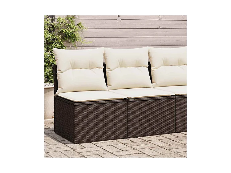 Salon de jardin 4pcs avec coussins marron résine tressée acacia
