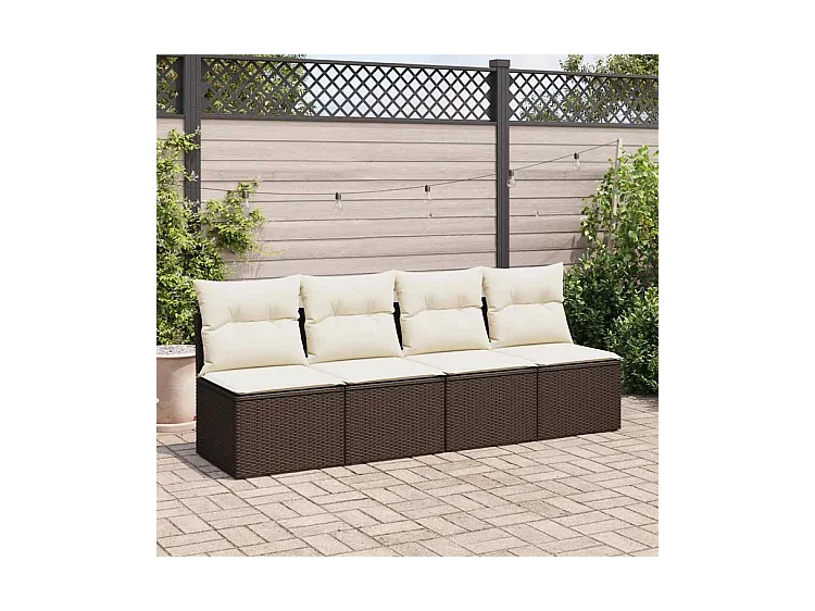 Salon de jardin 4pcs avec coussins marron résine tressée acacia