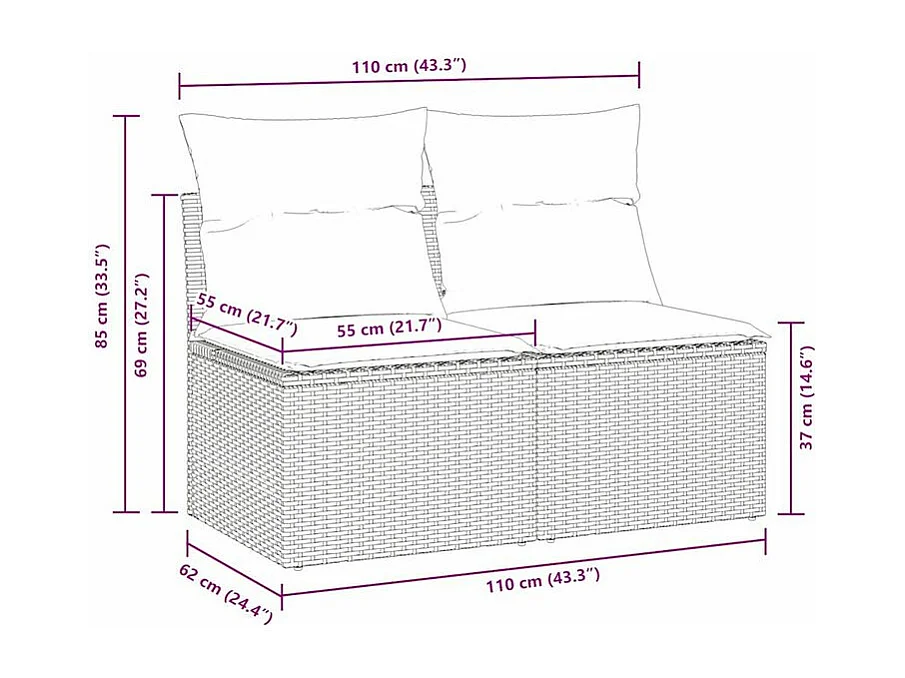 Salon de jardin 4pcs avec coussins marron résine tressée acacia