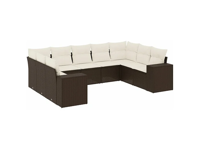 Salon de jardin avec coussins 9 pcs marron résine tressée