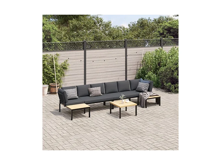 Salon de jardin 5 pcs avec coussins noir aluminium