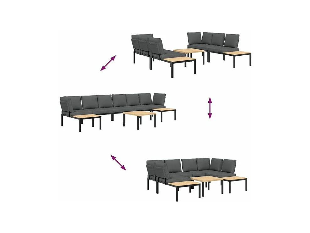 Salon de jardin 5 pcs avec coussins noir aluminium