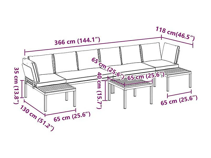 Salon de jardin 5 pcs avec coussins noir aluminium