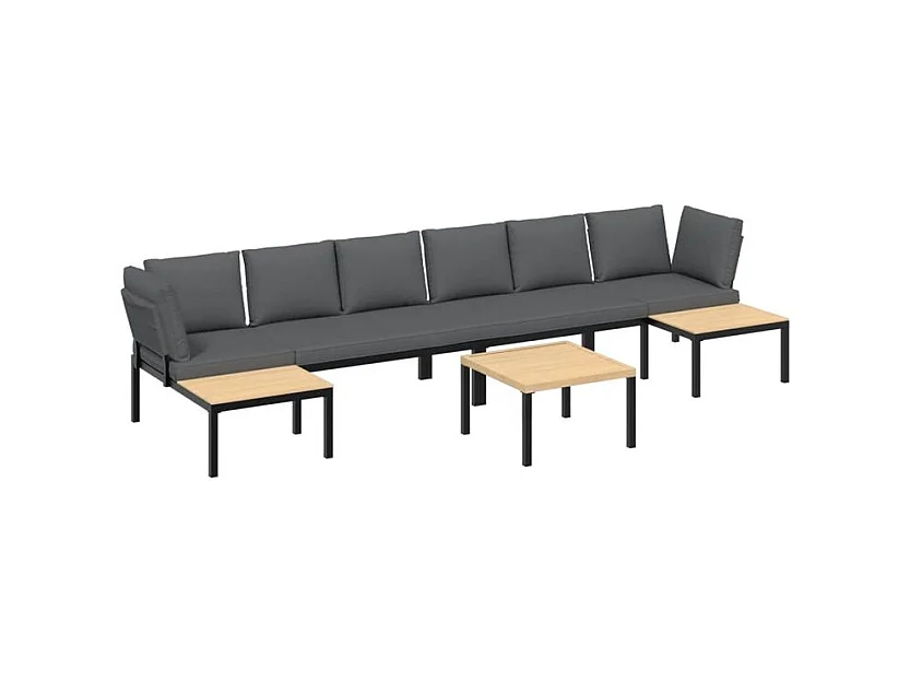 Salon de jardin 5 pcs avec coussins noir aluminium